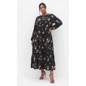 Old Navy Tiered Maxi Dress Relaxed Boho Cottage Pockets Black Floral Sz XL